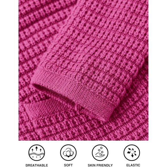 Women's Knit Cardigan Sweater – Chunky Button Down Open Front Jacket Pink Large - Picture 4 of 8